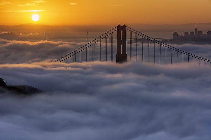 California, San Francisco, California, San Francisco, nebbia, mattina, alba, Sfondo HD