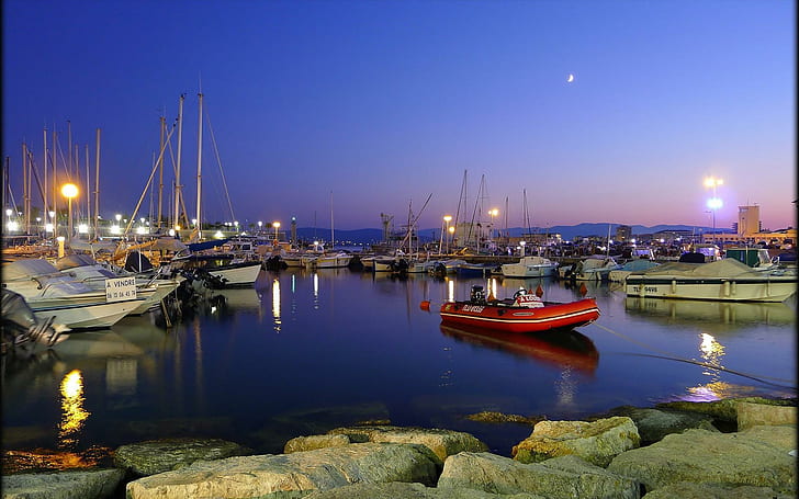 Bellissimo porto di Twilight, crepuscolo, tramonti, natura, marina, porti, barche, natura e paesaggi, Sfondo HD