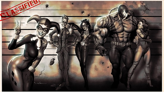Бэтмен, Бэйн (DC Comics), Женщина-кошка, Харли Куинн, Джокер, Ядовитый плющ, HD обои HD wallpaper