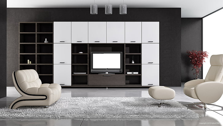 televisi layar datar, ruang tamu, desain interior, di dalam ruangan, Wallpaper HD
