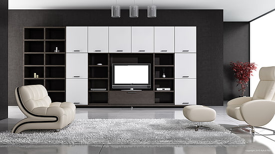 televisi layar datar, ruang tamu, desain interior, di dalam ruangan, Wallpaper HD HD wallpaper