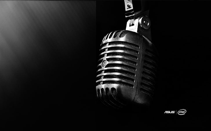 gray microphone, light, music, microphone, intel, asus, HD wallpaper