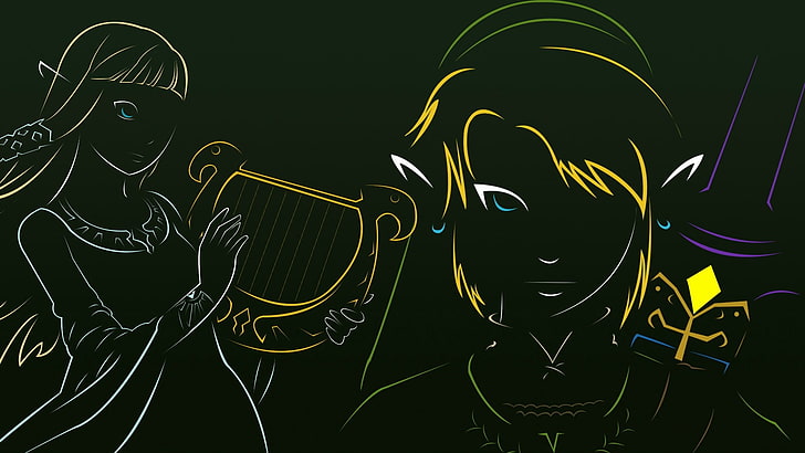 Frauen spielen Harfe Illustration, The Legend of Zelda, Link, Prinzessin Zelda, HD-Hintergrundbild