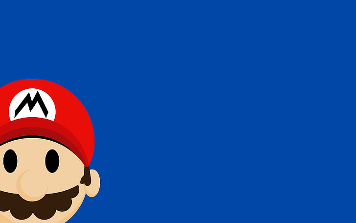 Karya seni Super Mario, Mario Bros, minimalis, Nintendo, video game, Super Mario, latar belakang sederhana, latar belakang biru, Wallpaper HD
