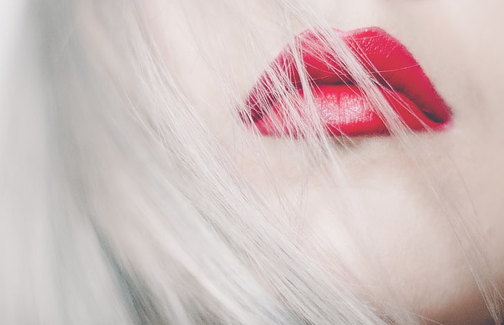 rossetto rosso femminile, labbra, rosso, rossetto, capelli, biondo, Sfondo HD