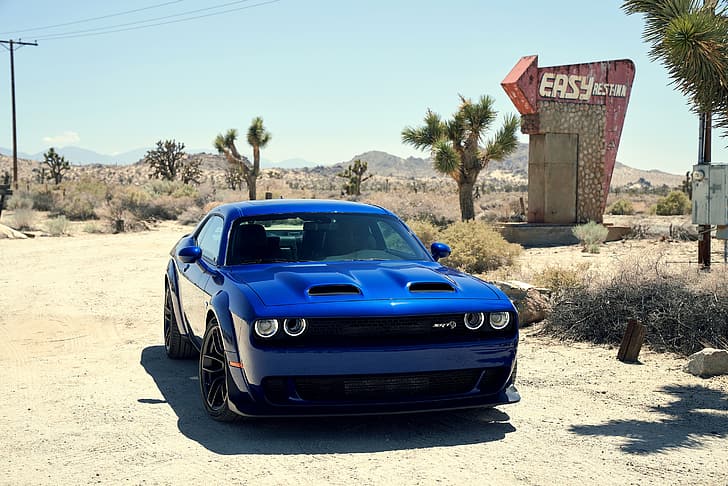 Dodge, Challenger, blue, muscle car, Dodge Challenger SRT Hellcat Widebody, HD wallpaper