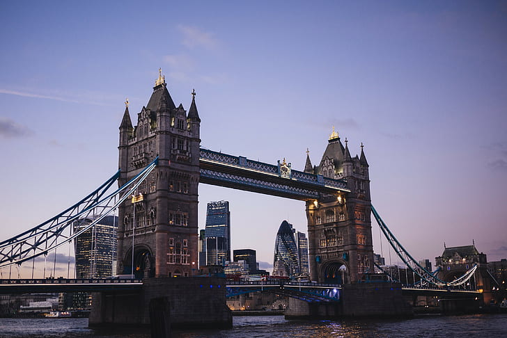 città, luci, cielo sereno, Regno Unito, Tower Bridge, Sfondo HD