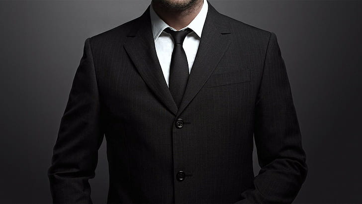 men's black notched lapel suit jacket and necktie, men, suits, HD wallpaper