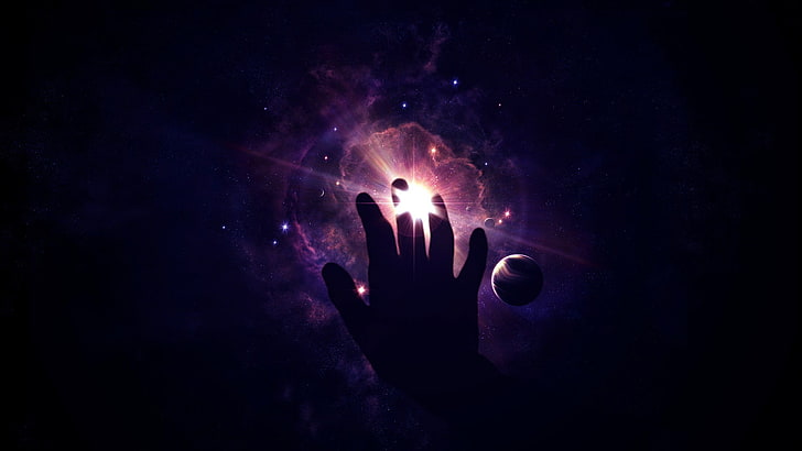صورة ظلية لليدين ، الفضاء ، الأيدي ، العمل الفني ، الكون ، فن الفضاء ، الفن الرقمي ، الكوكب، خلفية HD