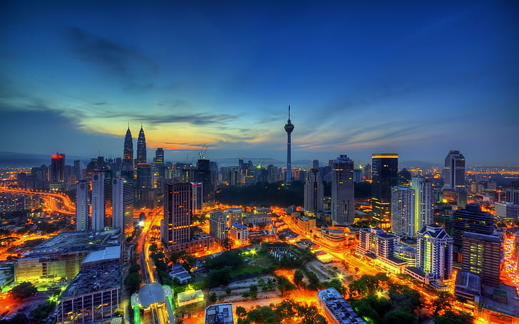 Malezya Gökdelenler Gece Megapolis Kuala Lumpur Şehirler 185, HD masaüstü duvar kağıdı