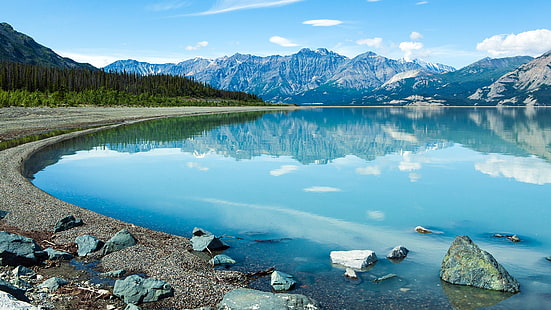 corpo azul de água, natureza, lago yukón, canadá, paisagem, águas calmas, montanhas, lago, reflexão, HD papel de parede HD wallpaper