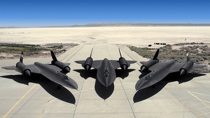 tiga jet tempur hitam, pesawat, jet, futuristik, pesawat terbang, hitam, Lockheed SR-71 Blackbird, militer, Wallpaper HD