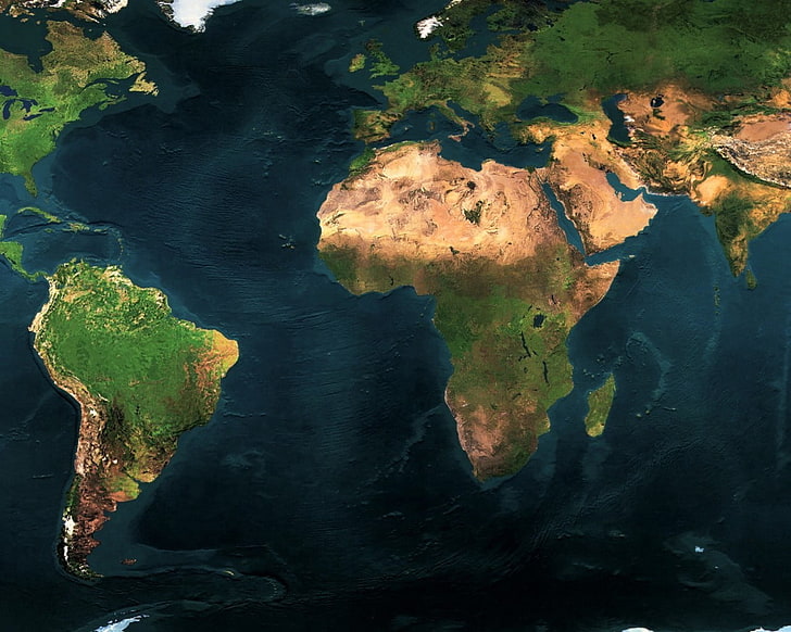 خريطة العالم باللونين الأزرق والأخضر والبني، خلفية HD
