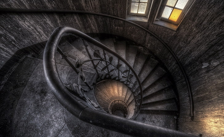 stairs, building, architecture, interior, window, abandoned, staircase, HDR, house, HD wallpaper
