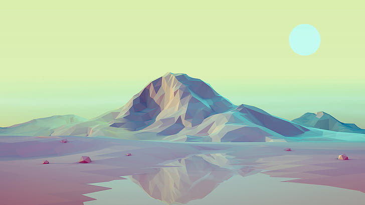 krajobraz, Mark Kirkpatrick, ilustracja, góry, minimalizm, low poly, Tapety HD