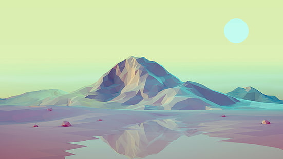 paisaje, Mark Kirkpatrick, ilustración, montañas, minimalismo, baja poli, Fondo de pantalla HD HD wallpaper