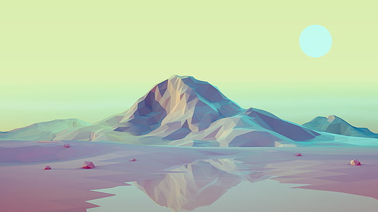 Ilustración de montaña marrón, Mark Kirkpatrick, paisaje, ilustración, montañas, minimalismo, baja poli, Fondo de pantalla HD HD wallpaper