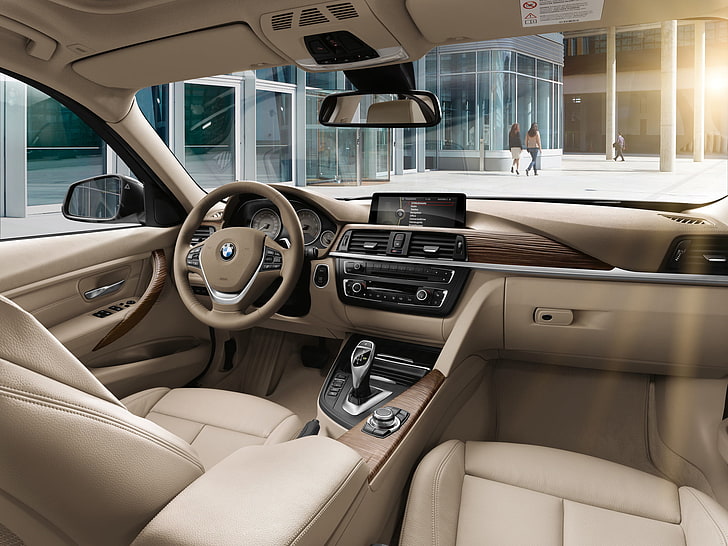 beige and brown BMW car interior, BMW, interior, the wheel, sedan, salon, torpedo, luxury line, sitting, 328i, HD wallpaper
