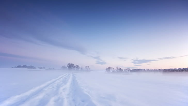 neve, paesaggio, nebbia, inverno, cielo, azzurro, Sfondo HD