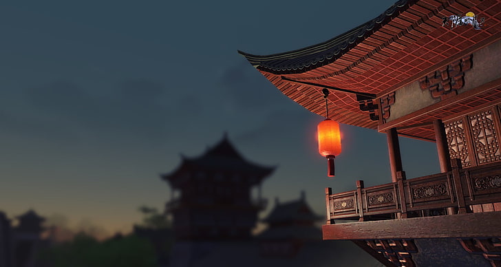 orange and red hanging lamp, WuXia, China, video games, HD wallpaper