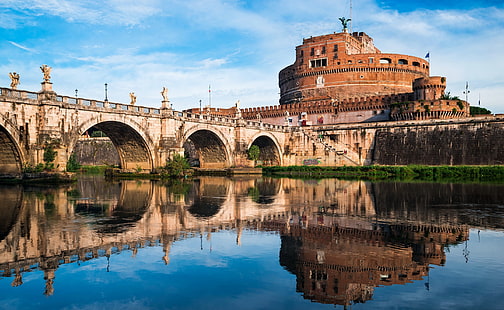 Rzeka Castel Sant Angelo, Rzym, Włochy, katedra z brązowego betonu, Europa, Włochy, Tapety HD HD wallpaper