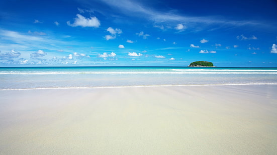 фото побережья и моря, пейзаж, пляж, природа, горизонт, остров, песок, облака, небо, море, тропический, HD обои HD wallpaper