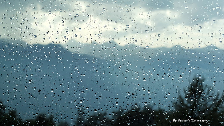 water dews, glass, drops, rain, moisture, blur, HD wallpaper