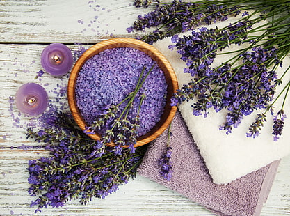  flowers, bath, lavender, Spa, salt, flowes, lavendr, HD wallpaper HD wallpaper