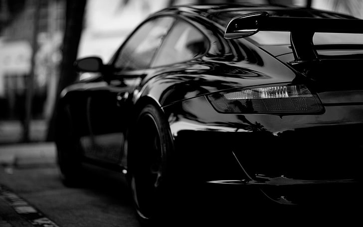 grayscale photo of coupe, Porsche, Porsche 911 GT3 RS, Porsche 911 GT3, car, monochrome, vehicle, HD wallpaper