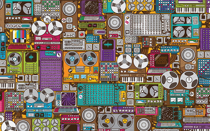 illustrazione registratore bobina a bobina, registratori bobina a bobina, vintage, tecnologia, Jared Nickerson, Sfondo HD