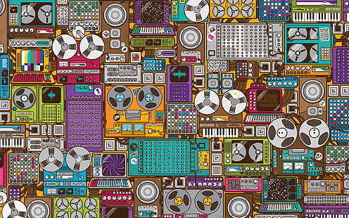 иллюстрация катушечного магнитофона, катушечные магнитофоны, винтаж, технология, Джаред Никерсон, HD обои HD wallpaper