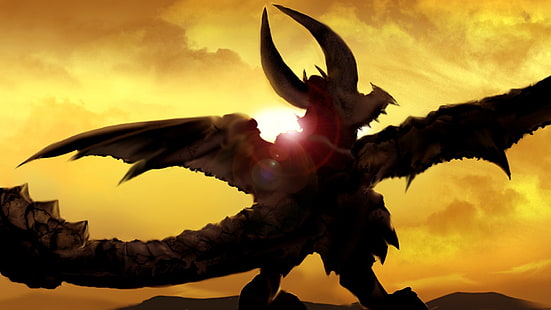 иллюстрация с драконом с рогами, Monster Hunter, видеоигры, Diablos, HD обои HD wallpaper