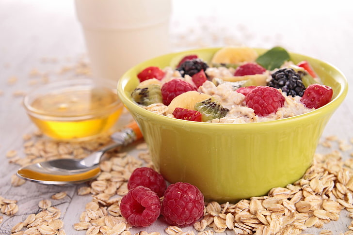 oats, raspberries, breakfast, Food, HD wallpaper