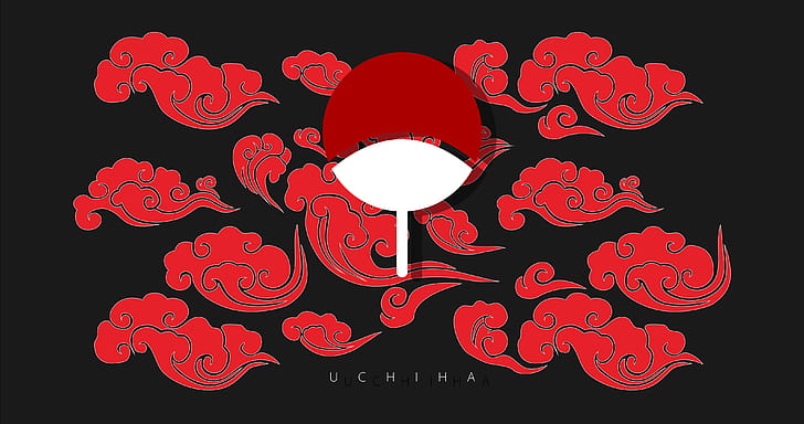 Uchiha clan, Naruto (anime), crest, clouds, anime, HD wallpaper
