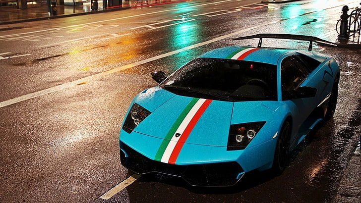 turkusowy samochód sportowy, samochód, Lamborghini Murcielago, niebieski, Lamborghini, Tapety HD
