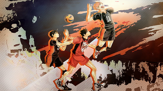 Haikyuu!!, anime boys, Hinata Shouyou, Kageyama Tobio, Kurō Tetsurō, HD wallpaper HD wallpaper