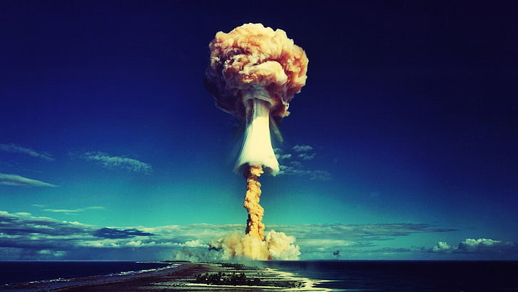 nukleär, Bikini-atoll, himmel, hav, explosion, svampmoln, atombombe, HD tapet
