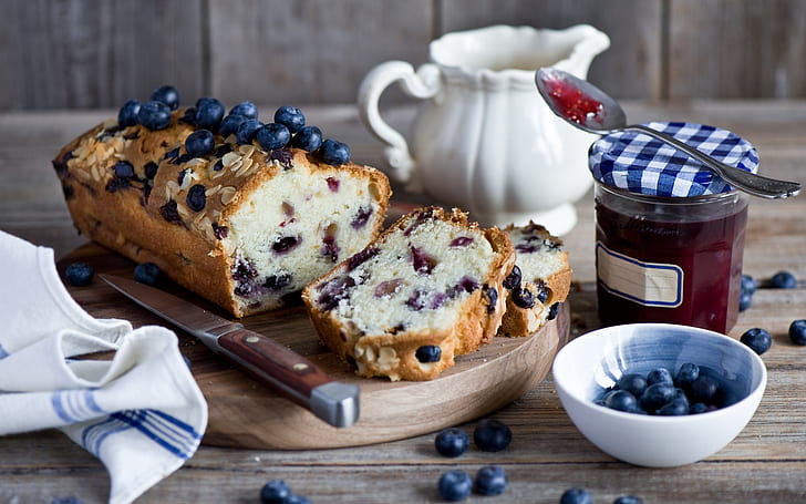 Blueberries Cake, blueberries, cake, jam, HD wallpaper