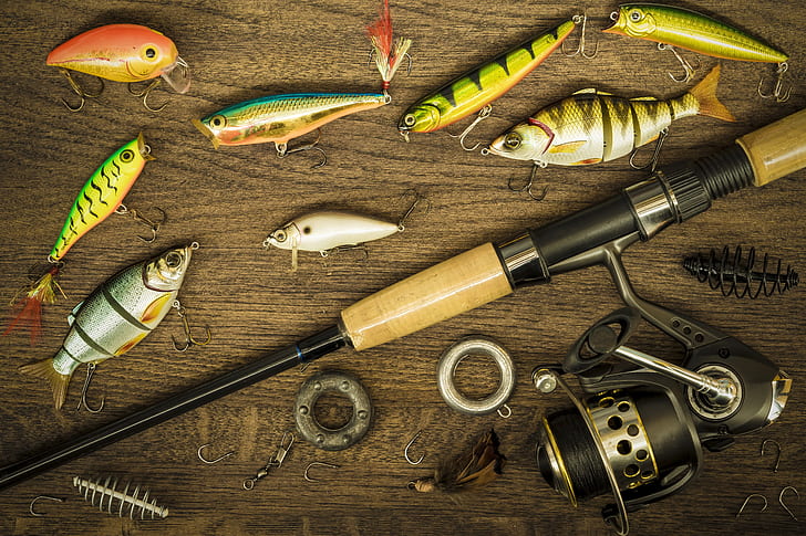 fish, background, fishing, float, rod, hooks, tackle, fishing line, sinkers, HD wallpaper