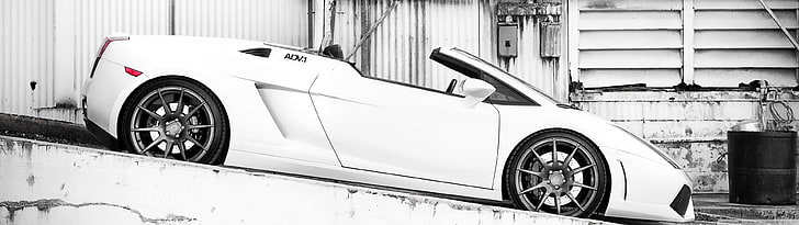 white convertible car, Lamborghini, selective coloring, ADV.1, car, dual monitors, multiple display, Convertible, white cars, vehicle, HD wallpaper