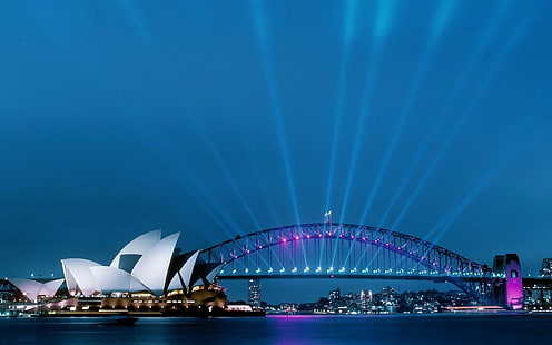 オーストラリア、シドニー、シドニーオペラハウス、建築、建物、水、現代、橋、 HDデスクトップの壁紙 HD wallpaper