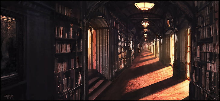 Fantasía, biblioteca, luz del sol, Fondo de pantalla HD