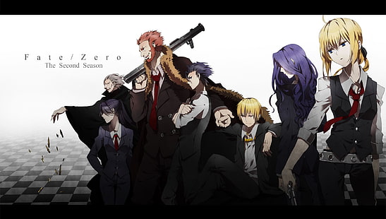 Seria Fate, Fate / Zero, Sabre, Caster (Fate / Zero), Lancer (Fate / Zero), Rider (Fate / Zero), Gilgamesz, Tapety HD HD wallpaper