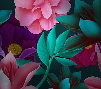 Flowers, Leaves, Huawei Mate 10, Stock, HD, HD wallpaper HD wallpaper