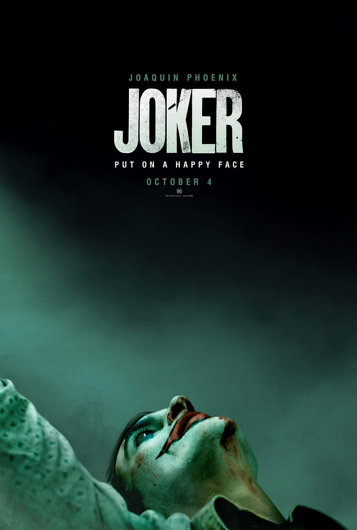 โจ๊กเกอร์ (ภาพยนตร์ปี 2019) โจ๊กเกอร์โจอาควินฟีนิกซ์ผู้ชายแต่งหน้าโปสเตอร์ภาพยนตร์การ์ตูนดีซี, วอลล์เปเปอร์ HD, วอลเปเปอร์โทรศัพท์