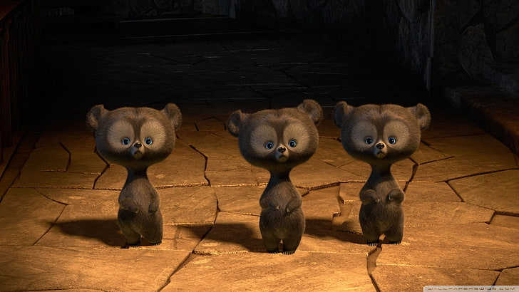 trzy figurki niedźwiedzi brunatnych, filmy, Brave, Disney, filmy animowane, Tapety HD