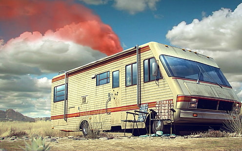 camping-car beige de classe B, Breaking Bad, fumée, camping-car, Fond d'écran HD HD wallpaper
