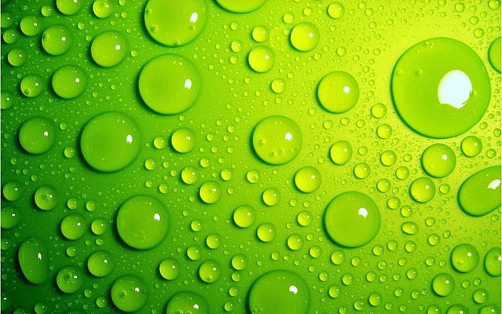 قطرات الماء ، الماكرو ، قطرات الماء ، الأخضر ، الماء، خلفية HD