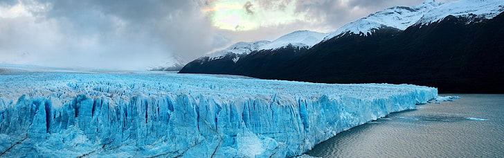 white iceberg, landscape, ice, mountains, Patagonia, glaciers, multiple display, dual monitors, HD wallpaper
