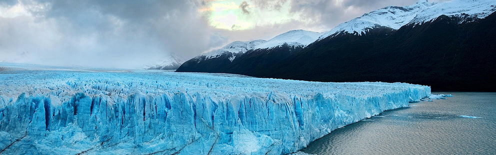 iceberg blanco, paisaje, hielo, montañas, Patagonia, glaciares, pantallas múltiples, monitores duales, Fondo de pantalla HD HD wallpaper